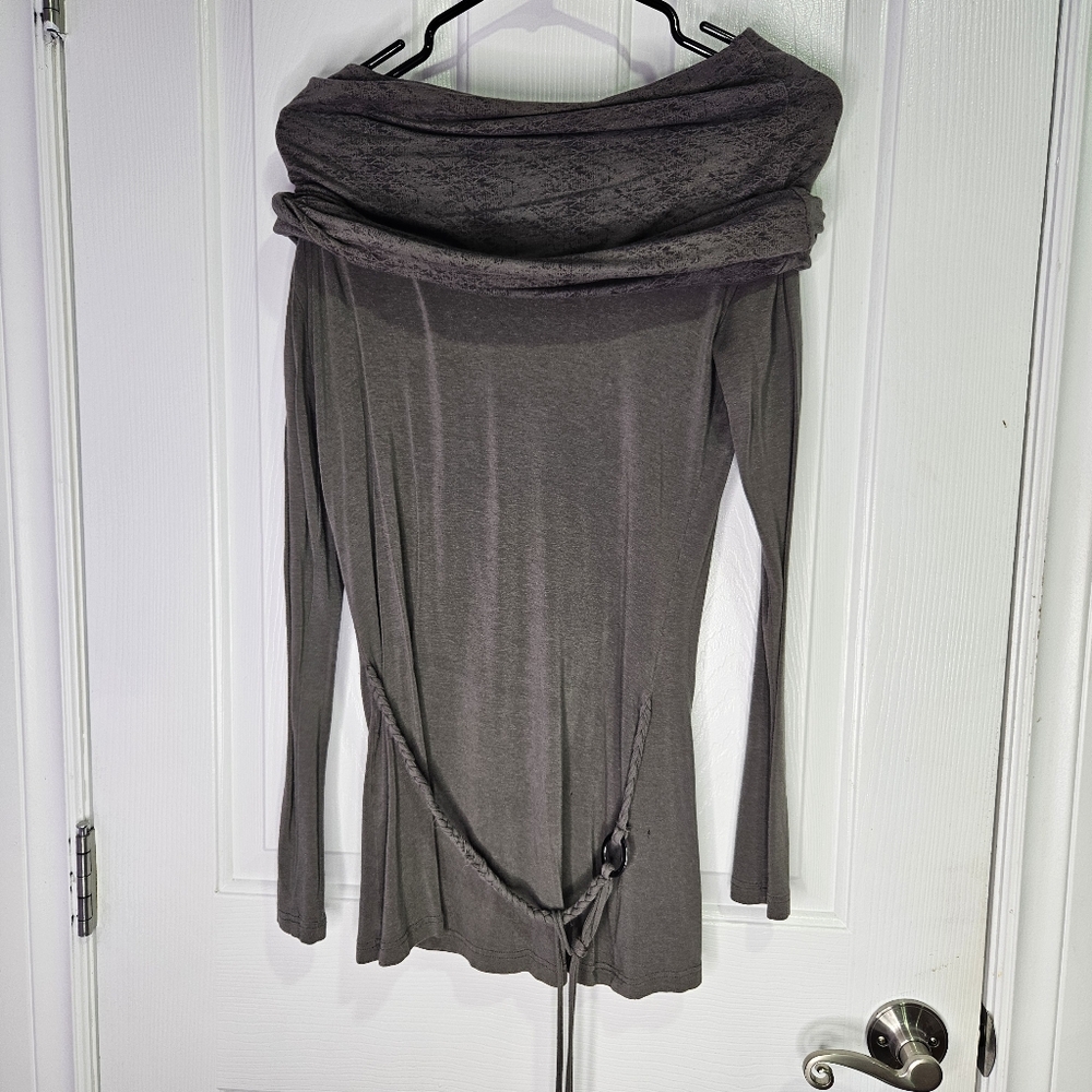 3/$15! Nomads Hemp Wear Long Tunic Top With Fold Over Cowl Neck, Small *Flawed!